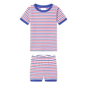 NEW LAKE Pajamas Red White Blue Kids Liberty Stripe Short Set Pima Cotton Sz 12